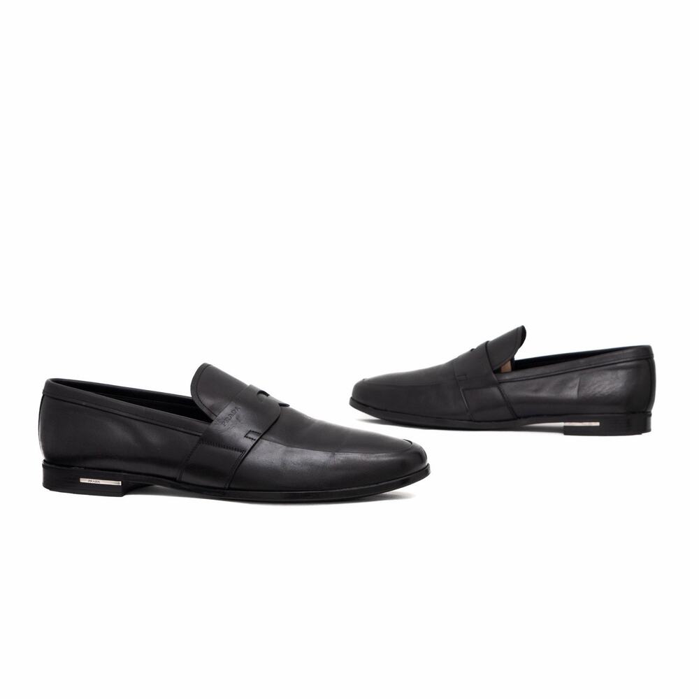 950$ Prada Men’s Black Calf Leather Penny Loafers Slip-On Shoes US11